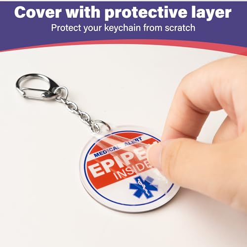 EpiPen Keychain & Pin Set - 2-Sided Medical Alert Tags, 2 Keychains & 2 Lapel Pins, 1.4" Bright Color2