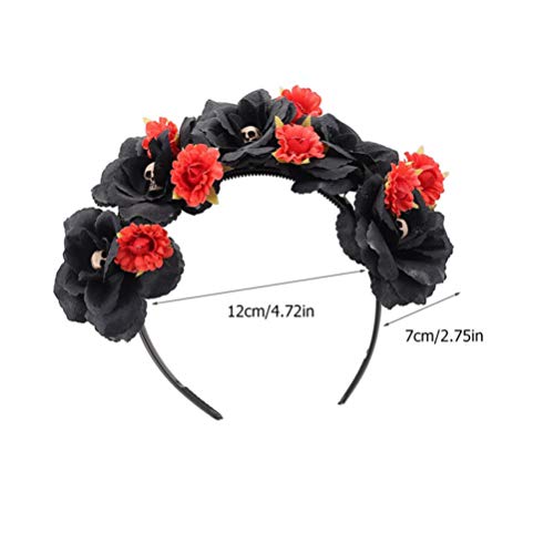 Lurrose Day of the Dead Headband, Halloween Rose Skull Headband Costume Headpiece for Cospaly Masquerade, Assorted Color, 12X12CM - Image 4