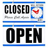 Closed Sign for Business - Double-Sided with Clock, 'Will Return' Indicator, Adjustable Return Time - Durable...