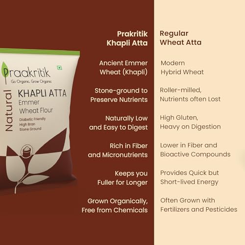 Image of Praakritik Natural Khapli Wheat Atta 5 Kg, Emmer Wheat Flour, High Fiber, Low Gluten & Diabetes-Friendly, Ancient Grain, Easy Digestion (Pack of 3)
