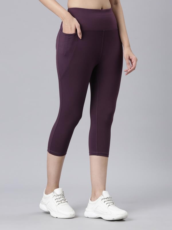 Image of GO COLORS Womens Solid Training Capri | Elastane, High Rise