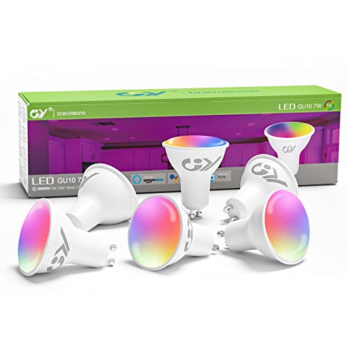GY Żarówka Smart WIFI Alexa LED GU10 7W 500LM, CRI>80, przyciemniane żarówki energooszczędne, Regulowana żarówka 3000k-6500k Pakiet 2 Sztuk