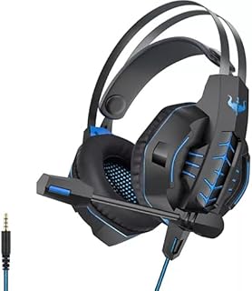 سماعة رأس OV-P20 للألعاب الإلكترونية بسلك 3.5 ملم بميكروفون دوار وخاصية إلغاء الضوضاء، مكبر للصوت 40 ملم، وخاصية التحكم في مستوى الصوت للكمبيوتر وأجهزة ماك ووحدات التحكم من أوفلينج، لون أزرق