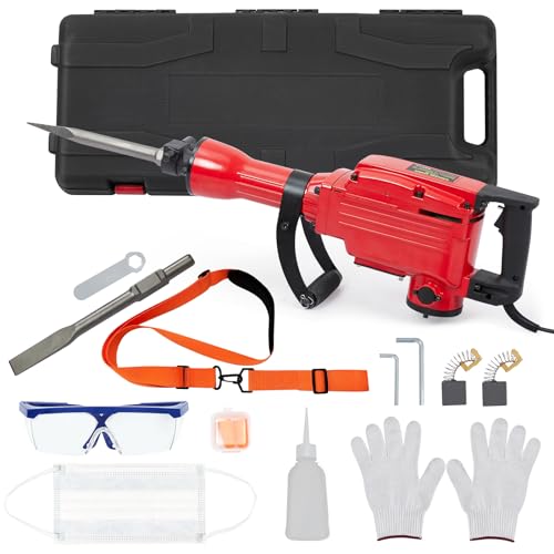 2200W Electric Jack Hammer Demolition Tool Kit, 6-piece set, Jack Hammer Concrete Breaker, Jack Hammer, Demolition Hammer, Includes 6 Bits, Heavy-Duty