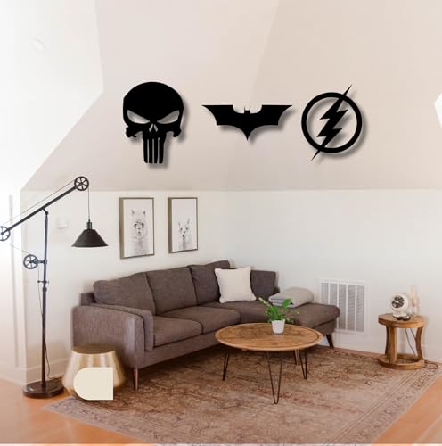 Image of TWIGGY Superhero Wall Decor 6mm MDF Wood Wall Art Set for Home, Office, or Gaming Room, Gift, Anime (Pack of 3 | The Dark Knight, Punisher, Flash)