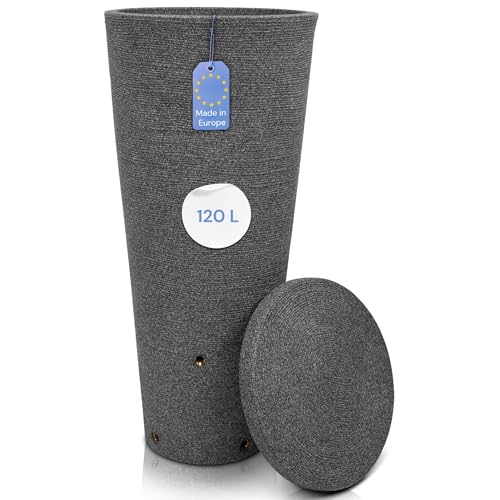 YourCasa Regentonne 120 Liter [Tubo Tank] mit Metallgewinde & Deckel - Regenfass Frostsicher aus Kunststoff - Regenwassertonne - Regenwassertank Garten Wassertank Regensammler Wasserfass Wassertonne