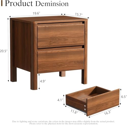 Image of Furniway Mid Century Living Room Table Set of 4, Coffee Table, TV Stand and 2 End Tables with Sliding Door Storage, Walnut