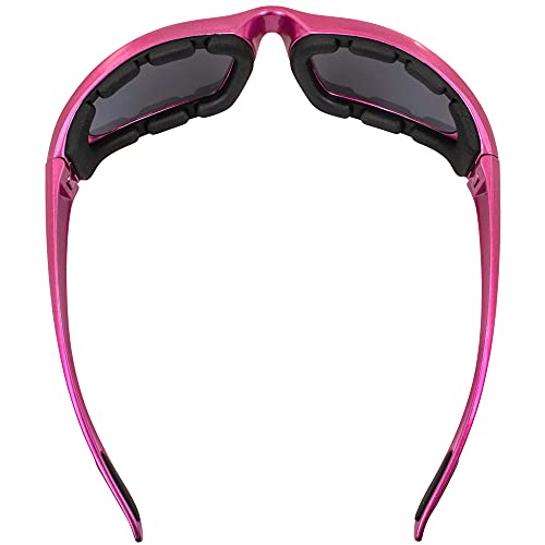 Birdz Eyewear Oriole Anti Fog Padded Motorcycle Sunglasses Scratch-Resistant Pink Frame W/Smoke Lens #TOP3