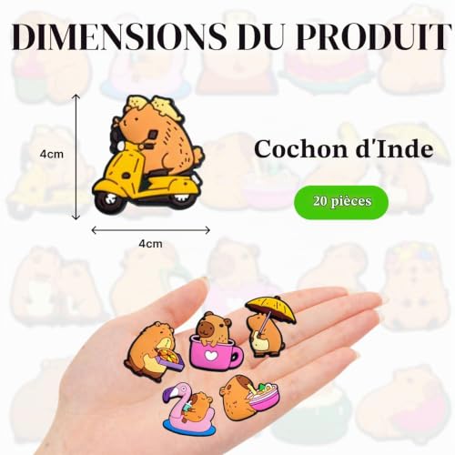 RowGlow 20pcs Chaussures Charm pour Croc, Chaussures Charmes Cochon d'Inde, Pin Charmes de Chaussure Shoe Charm Pour Adultes Pour Gift (Cochon d'Inde 20pcs) – vue 2