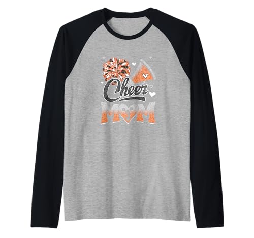 Cheer Mom Orange Cheerleading Football for Women Graphic Raglan Baseball Tee