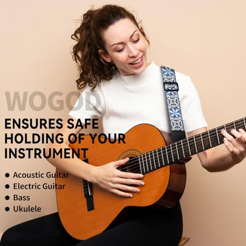Sangle de guitare jacquard blanc L courroie réglable acoustique - 3