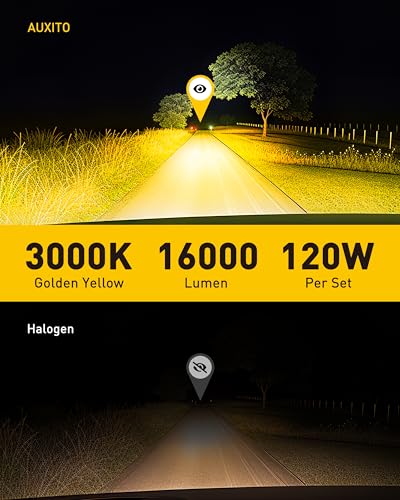 Image of AUXITO Upgraded H11B Bulb, 16000LM 3000K Amber Yellow Light, 1:1 Mini Size No Adapter Needed, 3 Min Quick Install, No Flicker, 99% Compatibility, Pack of 2