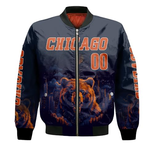 Custom Bomber Jacket City State Navy Orange Big Bear Personalized Name Number Zip Up Varsity Baseball Jacket For Men Women, Fall Winter, Jacket Fall Winter Warm Windbreaker Full Zip Casual Coats2