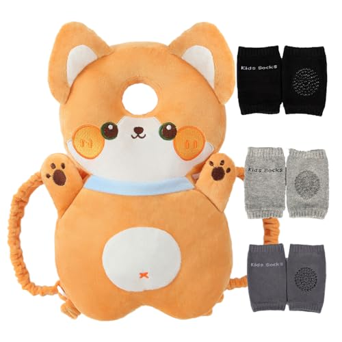 Image of Feidoog Baby Head Protector Cushion Backpack with 3 Baby Knee Pads for Walking & Crawling,Orange Cogri