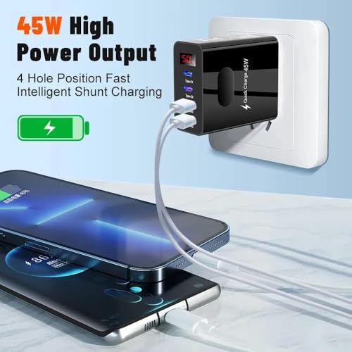 Image of Auorld 45W 4-Port USB-C Fast Charger with Digital Display, Compatible with iPhone 16 /15 /14 /13 Pro Max, iPad Air /Pro, Galaxy S24 /S23 & More - Multi-Port USB C Adapter