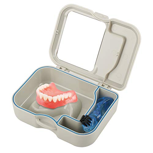 Caixa de armazenamento para dentadura 1 peça caixa de armazenamento de dentes falsos com espelho e e