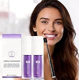 Pasta Dientes Morada,2pcs Pasta de Dientes Morada Blanqueadora,Pastas Dental,Aumentador del Blanqueamiento Dental,para Eliminar y Blanquear Diente,Purple Teeth Whitening Toothpaste