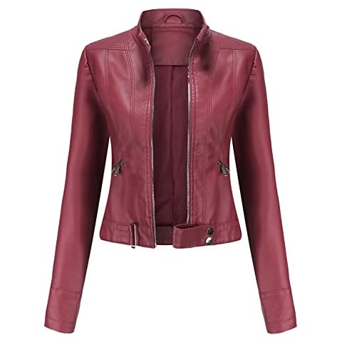 Chaqueta de piel sintética YYNUDA con cremallera para motocicleta, corta y ajustada Cover