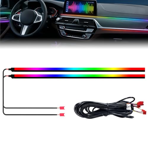 Dreamcolor Acrylic Innenraum Auto Lichter, 2 Stück 75cm 128 Bunte Auto LED Lichtleiste RGB Faser Optik Regenbogen Umgebungslichtleiste, universelle Dekoration dynamische Atmosphäre Neonlicht