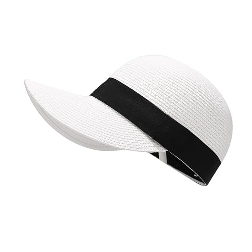 Gorwagely Beach Cap Handmade Sun Visor Baseball Cap Straw Hat Weave Sun Cap Sun Hat (Straw, White)