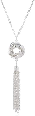 YALLNASL Long Tassel Pendant Necklace for Women Knot Disk Circle Tassel Long Silver Chain Statement Necklaces Costume for Women Y Necklace Gifts