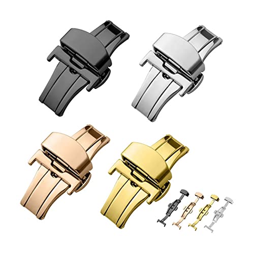 Fully Automatic Mechanical Watch Band Butterfly Loop Stainless Steel Wristwatch Strap Buckle Table Buckle (Black)2