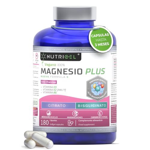 Citrato de Magnesio 1577mg + Magnesio Bisglicinato 600mg - Reduce Cansancio y Fatiga - Magnesium Complex Alta Biodisponibilidad - 180 Cápsulas Veganas | Nutricel