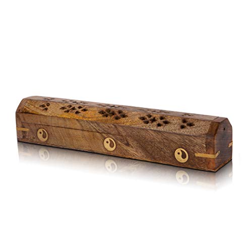 Wooden Incense Stick & Cone Burner Holder Coffin with Storage Compartment Organic Eco Friendly Ash Catcher Agarbatti Holder Rustic Style for Meditation Yoga Aromatherapy Home Fragrance Products