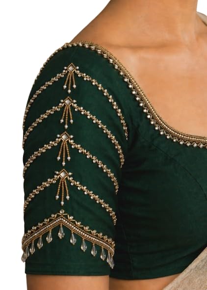 Maggam Aari Hand Made Heavy Work Blouse Piece – 1 Meter Unstitched, Zari Embroidery Designer Silk Blend Blouse Material for Women Wedding & Bridal-image-9