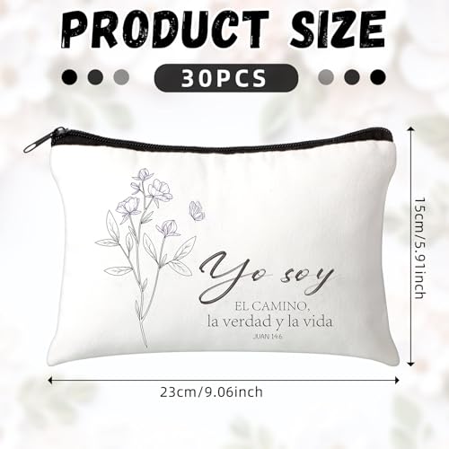 30 Pcs Spanish Christian Easter Gifts for Women Bulk Easter Religious Cosmetic Bags Inspirational Bible Verse Pencil Pouch Christian Makeup Bags with Zipper Church Gift for Travel Women2