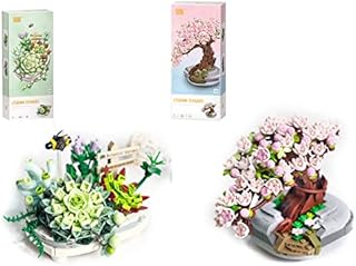 WUGU Succulents Bonsai & Cherry Tree Bonsai Building Kit, 518 Pieces Botanical Collection Artificial Flower Bouquet, Creative Home Décor Building Toy for Adult Kid, Compatible With Lego