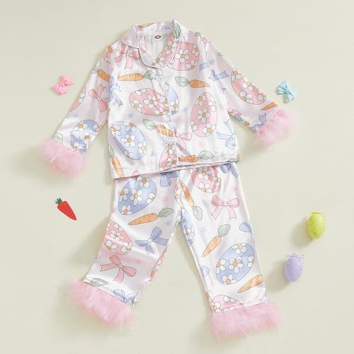 Kuriozud Toddler Girl Pajamas Valentines Baby Silk Satin Nightgown Little Kids Girls Pjs Button Down 2 Piece Pajamas Set2