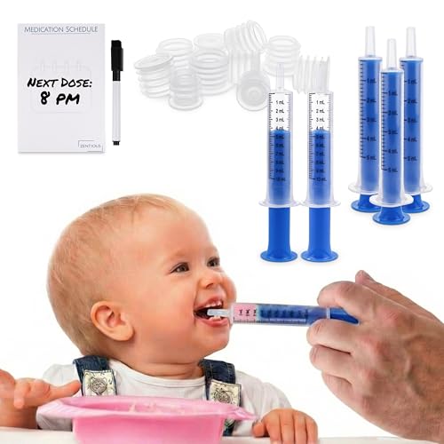 Image of Mess-Free Liquid Medicine Dispenser System for Kids & Pets - Oral Syringe with Bottle Adapter - No Spills, No Waste - With Medication Reminder Log and Marker | Zentious