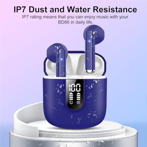 Image of Wireless Earbuds, Bluetooth 5.4 Headphones HiFi Stereo, Bluetooth Earbuds with ENC Noise Cancelling Mic, 36H LED Display Ear Buds, IPX7 in Ear Earphones for Phone Tablet Laptop Sports, Dunkelblau