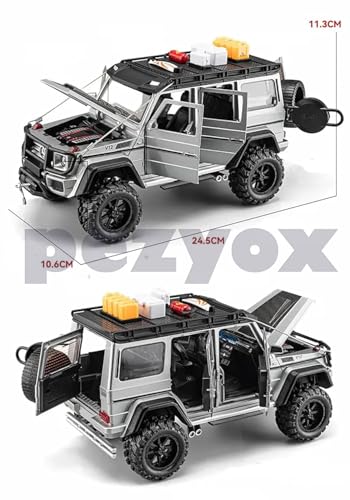 Image of 1:24 Diecast Mercedes-Benz G550-4X4 Modified Metal Pull Back Car with 6 Openable Doors & Sound Light Auto Toy car Best Gift Toys for Kids Boys (Silver)