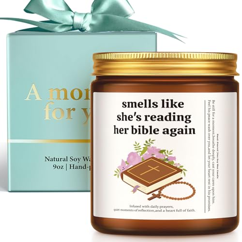 Funnyuncle Christian Candle Gift for Women Religious Faith Gifts for Prayer Mom Bestie Friend Baptism Gift for Birthday Christmas Thanksgiving 9oz Lavender Scented Soy Wax