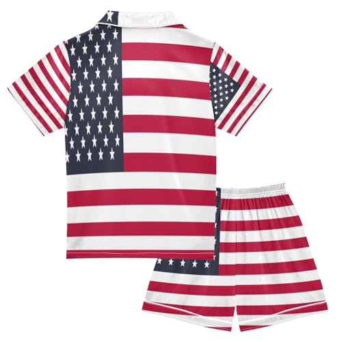 ALAZA Hipster American Flag Satin Pajamas Set Short Sleeve Button Down Sleepwear Summer Pjs 2 Piece2