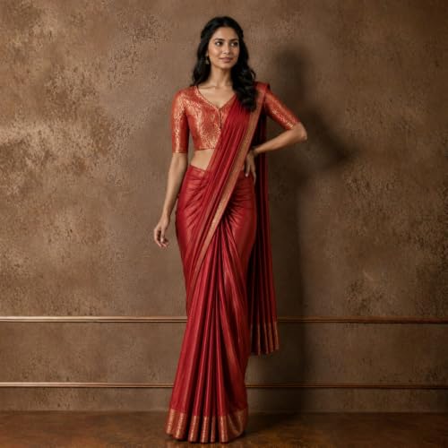Image of Studio Shringaar Women's Brocade Side Stretch (Smocked) Readymade Saree Blouse