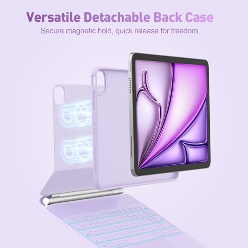 Image of for iPad Air 11-inch Case with Keyboard (M3 /M2, 2025 /2024), Keyboard for iPad Pro 11 inch (1 /2 /3 /4th Gen) & Air 4 /5, Portrait /Landscape Mode, 11-Color Backlit, Removable Protective Case, Purple