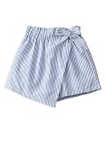WDIRARA Girl's Striped Elastic Waist Shorts Asymmetrical Hem Wrap Knot Front Skorts Blue and White 10Y