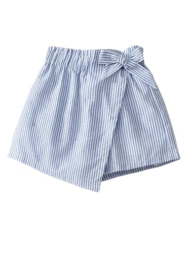 WDIRARA Girl's Striped Elastic Waist Shorts Asymmetrical Hem Wrap Knot