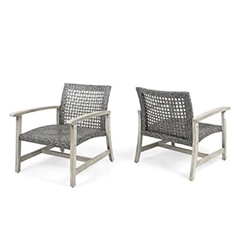 Alternative view of Great Deal Furniture Viola Outdoor Wood and Wicker Club Chairs (Set of 2), Gray Finish and Mixed Black