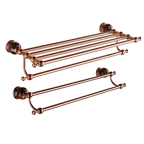 Porte-serviettes en or rose double barre pour salle de bain perforation murale - 3