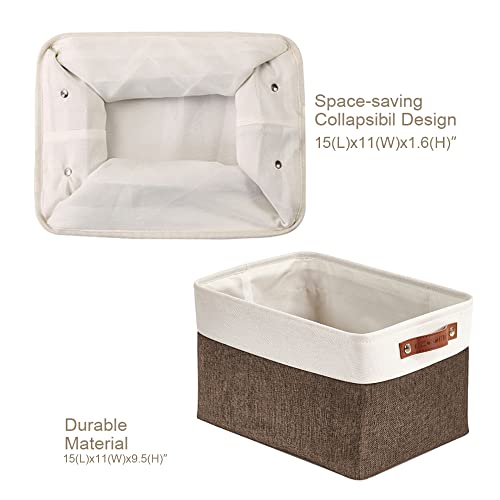 Image of DECOMOMO Foldable Storage Bin Collapsible Sturdy Cationic Fabric Storage Basket Cube W /Handles for Organizing Shelf Nursery Home Closet(Brown and White, Large - 15 x 11 x 9.5-4 Pack)