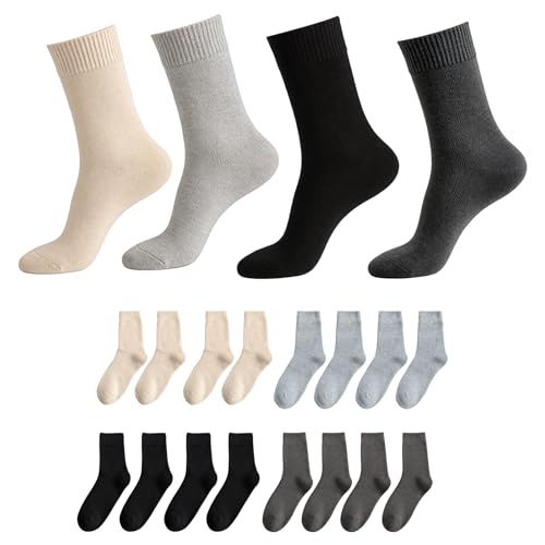 Kaiyzo Calcetines Térmicos Mujer, 8 Pares de Calcetines de Invierno Gruesos con Forro Toalla, Suaves y Transpirables, Talla Única, Colores Neutros (Beige, Negro, Gris)