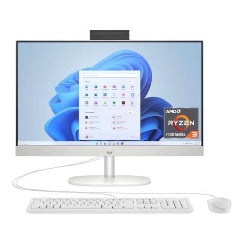 HP 23.8 inch All-in-One Desktop PC, FHD Display, AMD Ryzen 3 7320U, 8 GB RAM, 256 GB SSD, AMD Radeon Graphics, Windows 11 Home, 24-cr0009