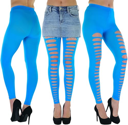 Image of ToBeInStyle Women's Slashed Ripped Shredded Distressed Hosiery Tights Leggings Music Festival