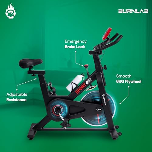 Image of Burnlab Core Spin Spin Bike| 6 kg Heavy-duty Flywheel | LED Screen Display | Pulse Sensor |2Pc Crank | Silent Belt Drive System | Bottle Holder | Anti-slip Pedals and Comfortable Seat | Max User Weight 120kg | Home Workout & Cardio| DIY Installation (Black and Red)