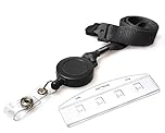 ID Swipe Card Holder & Access Card Lanyard Neck Straps with Integrated Retractable Card Reel - Black (1) Extendable Lanyard with Card Holder PCL Media ltd