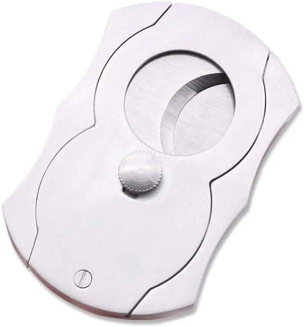 Cigar Cutter Accessory Gadget for Men Double Blade Guillotine Stainless Steel Wood Grain - Manual Preparation Pocket Travel Tool(Silver)